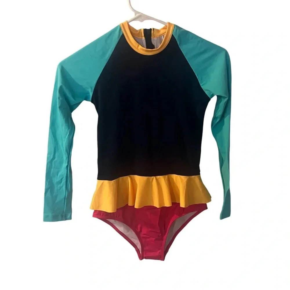 Dot Dot Smile Colorblock Swim Rashguard size 12/14 NWT